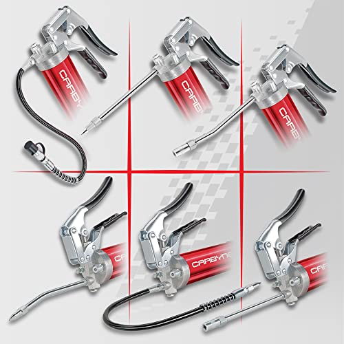 Carbyne Grease Gun - Pistol Grip, 7500 PSI, Heavy Duty Professional Quality, Anodized Aluminum Barrel. 18" HD Flex Hose w/Spring, 6" Straight & 6" Angled Tube, Coupler & Needle Noze, 3-Way Loading - Image 3