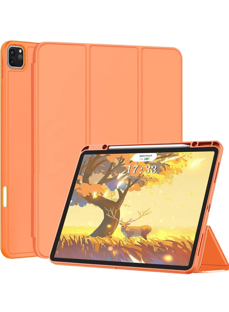 ميجوفاست حافظة iPad Pro مقاس 12.9 بوصة 6th/5th/4th/3rd حافظة iPad Pro 12.9 بوصة 2022/2021/2020/2018 غطاء خلفي صلب من البولي كربونات مع حامل قلم رصاص يدعم الجيل الثاني لشحن القلم الرصاص والاستيقاظ التلقائي/النوم البرتقالي - Image 1