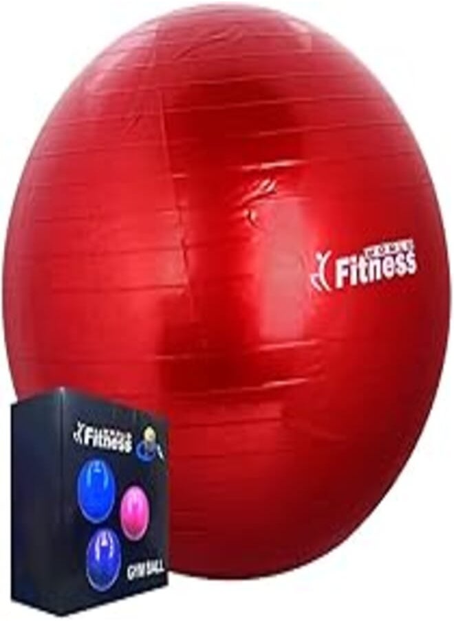 Fitness World Balance Stability Pilates Ball for Yoga Fitness Exercise with Air Pump- Red - 65cm 