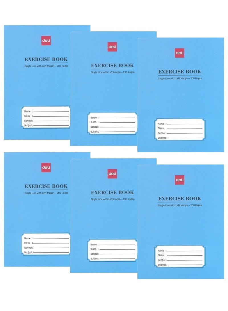 Deli دفتر ملاحظات مكون من 6 قطع بسطر واحد مع هامش أيسر مقاس A5، 200 صفحة - Image 1
