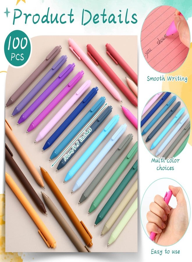Dinifee 100 Pcs Ballpoint Pens Bulk Retractable Writing 1.0 mm Medium Point Black Ink Cute Pens Smooth Writing Color Fancy Gift for Teacher Students Employees Office School Home Supplies (Morandi) - Image 2