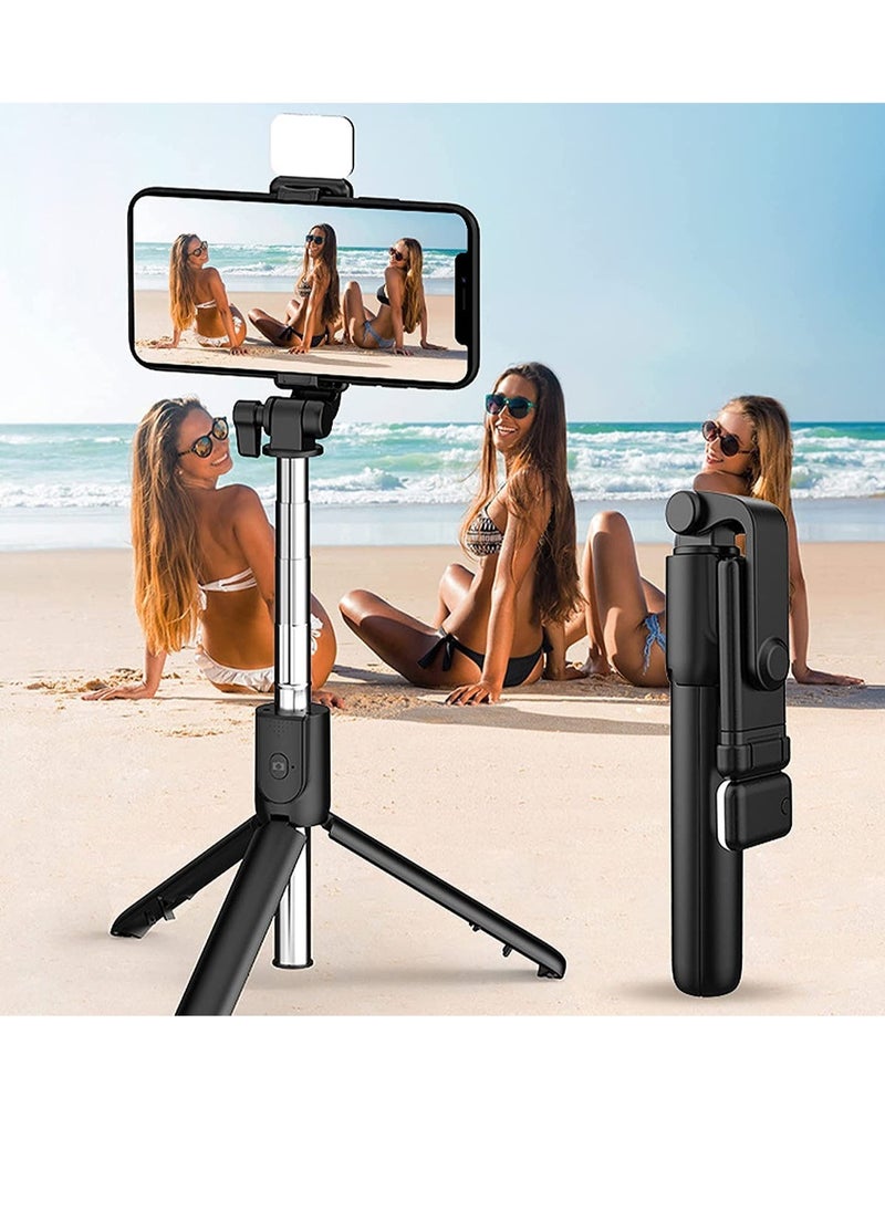 Selfie Stick, Extendable Selfie Stick with LED Fill Light Wireless Remote and Tripod Stand, Portable, Lightweight, big Height extendable 70 cm and Compatible with iphone and Android smartphone