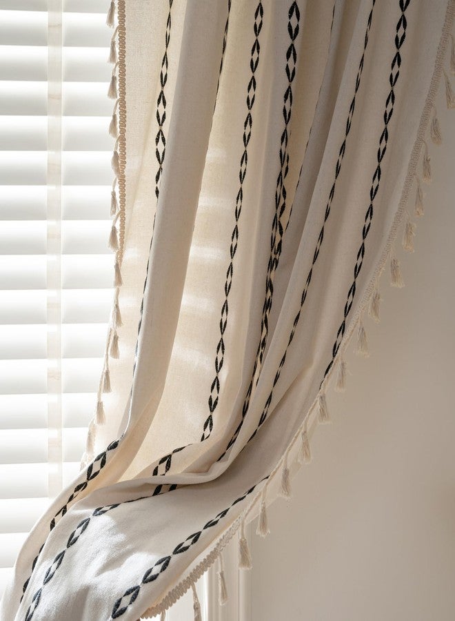 Deeprove Black and White Boho Curtains 84 inches Length for Living Room Bedroom Nursery, Vintage Chic Bohemian 84 inches Long Stripe Embroidery Farmhouse Tassel Privacy Window Decor W52 x L84, 1 Panel - Image 5