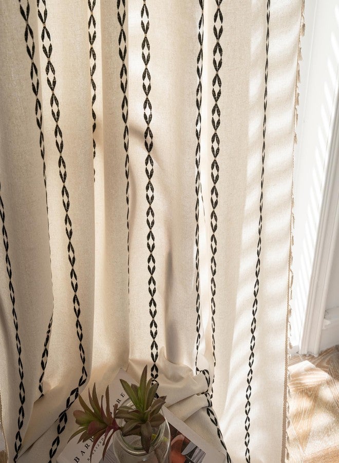 Deeprove Black and White Boho Curtains 84 inches Length for Living Room Bedroom Nursery, Vintage Chic Bohemian 84 inches Long Stripe Embroidery Farmhouse Tassel Privacy Window Decor W52 x L84, 1 Panel - Image 2