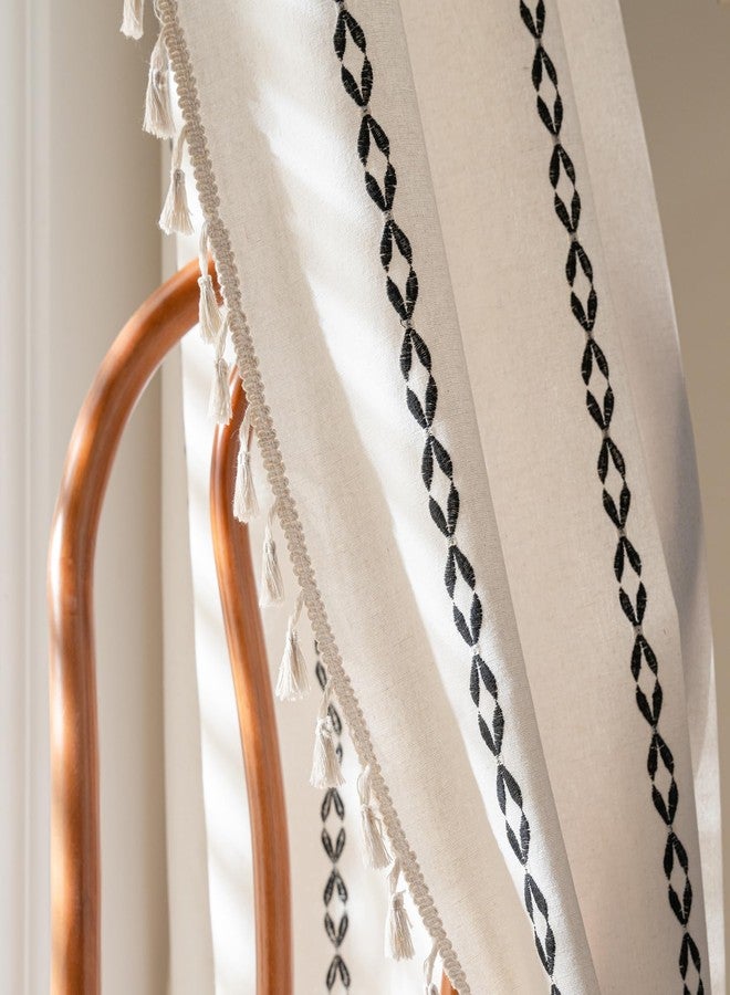 Deeprove Black and White Boho Curtains 84 inches Length for Living Room Bedroom Nursery, Vintage Chic Bohemian 84 inches Long Stripe Embroidery Farmhouse Tassel Privacy Window Decor W52 x L84, 1 Panel - Image 3