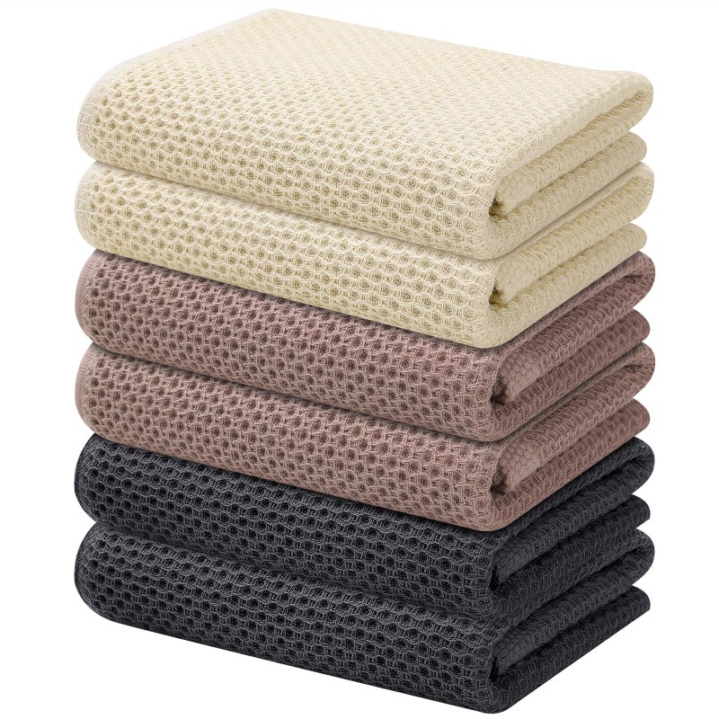 Kitinjoy 100% Cotton Waffle Weave Kitchen Towels  6-Pack Super Soft and Absorbent Kitchen Dish Towels for Drying Dishes  Kitchen Hand Towels  13 in x 28 in  Mixed Color - Image 1