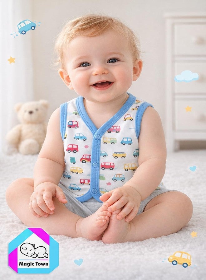 Magic Town Baby Sleeveless, Front Open Vest | T-Shirt for Boys and Girls |Multicolour| Pack of 4 (IN, Age, 0 Months, 3 Months) - Image 3