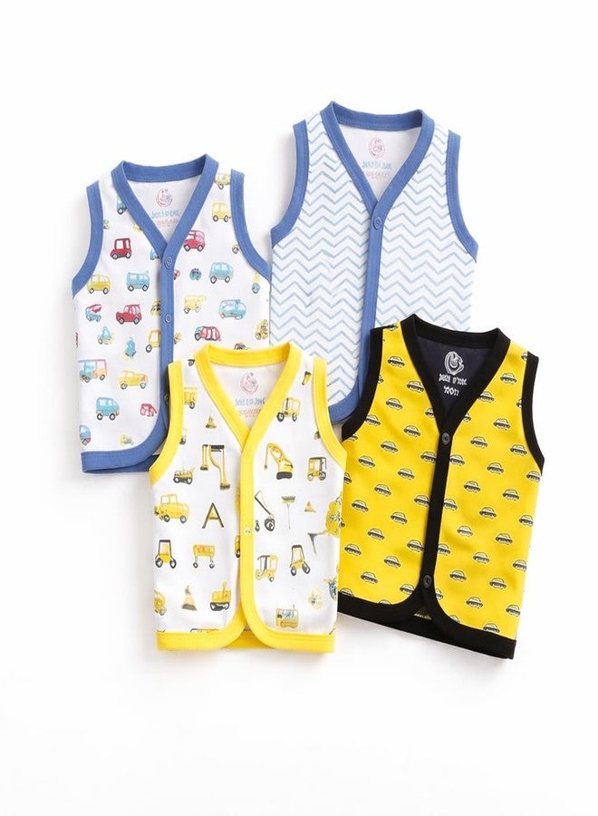 Magic Town Baby Sleeveless, Front Open Vest | T-Shirt for Boys and Girls |Multicolour| Pack of 4 (IN, Age, 0 Months, 3 Months) - Image 1