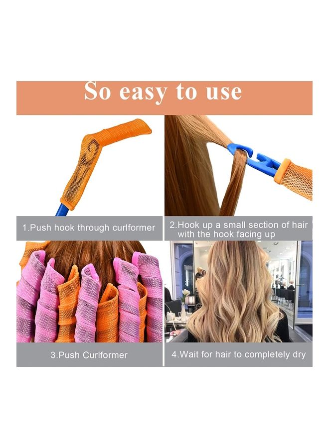 NIBEMINENT 40-Piece Heatless Spiral Hair Curler Set Pink/Orange/Blue - Image 4