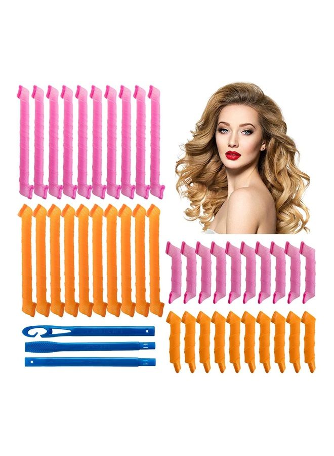 NIBEMINENT 40-Piece Heatless Spiral Hair Curler Set Pink/Orange/Blue - Image 1