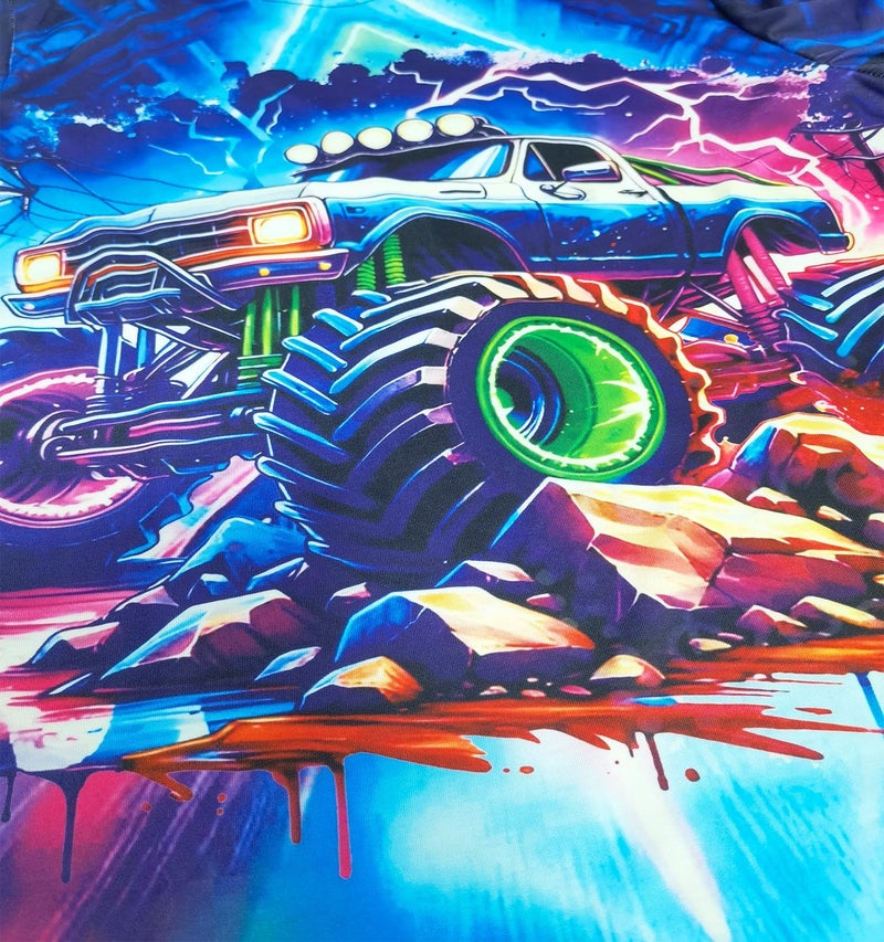 Frogwill Boys Monster Truck Neon 3D Printed T Shirt Short Sleeve Tee, Monster Truck, 7-8 Years - Image 3