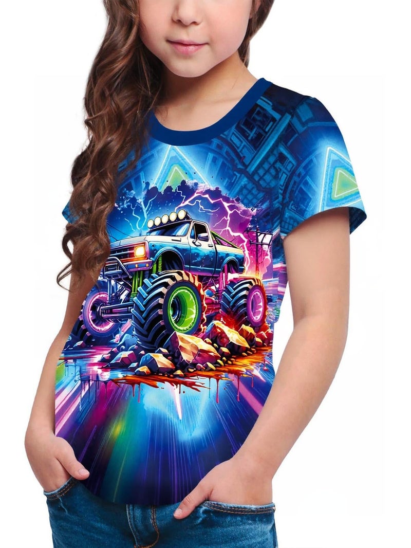 Frogwill Boys Monster Truck Neon 3D Printed T Shirt Short Sleeve Tee, Monster Truck, 7-8 Years - Image 4