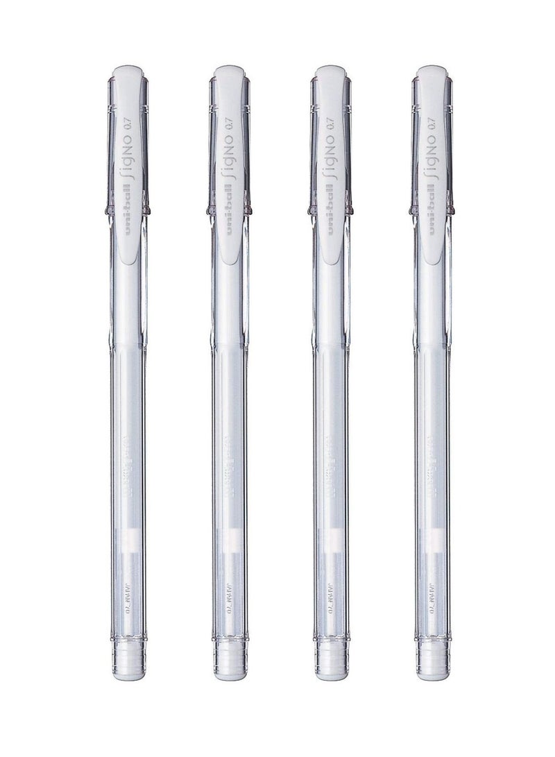 Uniball 4-Piece Signo Roller Pen 0.7mm Tip White Ink - Image 1