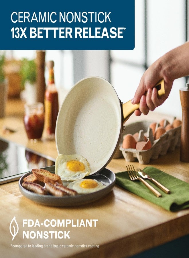 Farberware Forged Induction Ceramic Nonstick Fry Pan/Skillet, Dishwasher Safe, Gold Color Stainless Steel Handle, 8.25 Inch Frying Pan - Taupe - Image 4