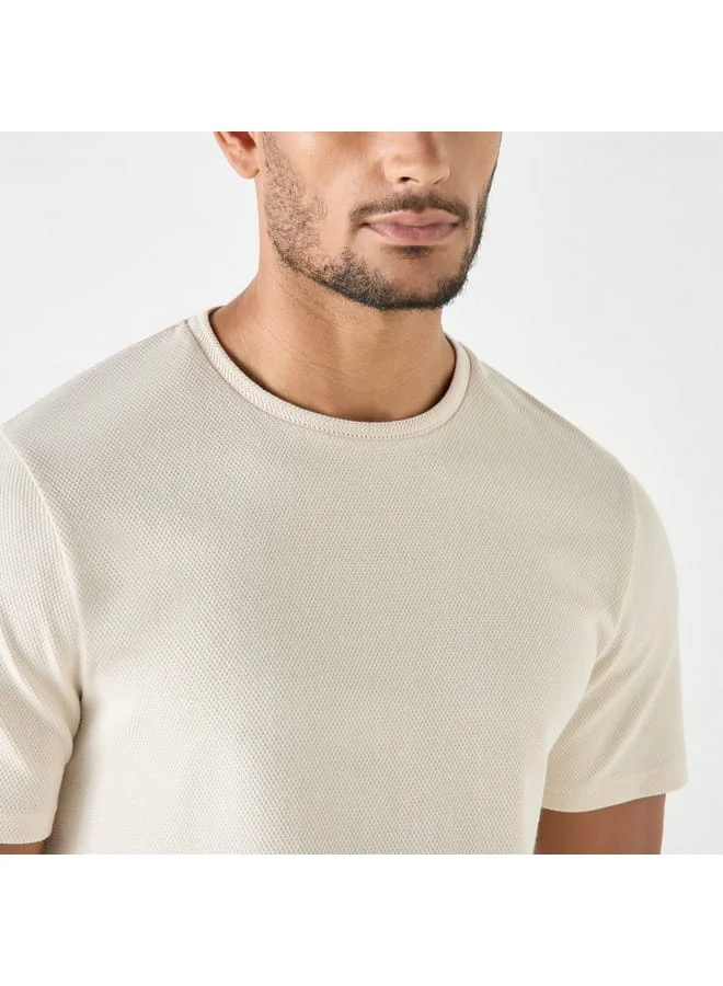 Iconic Iconic Textured Crew Neck T-Shirt with Short Sleeves