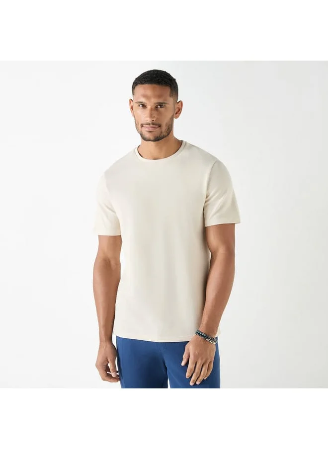 Iconic Iconic Textured Crew Neck T-Shirt with Short Sleeves