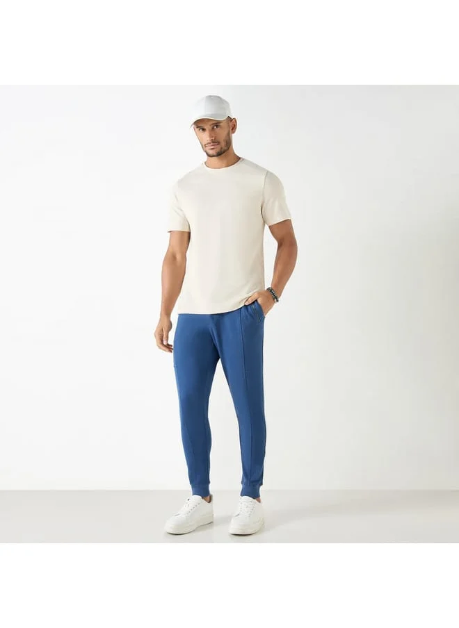 Iconic Iconic Textured Crew Neck T-Shirt with Short Sleeves