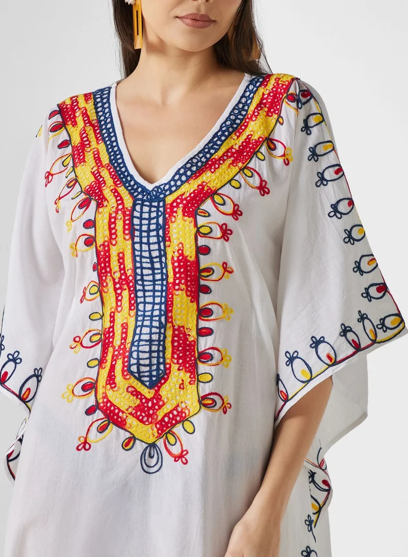 ARABIAN CLOSET Embroidered Cape Sleeve Kaftan
