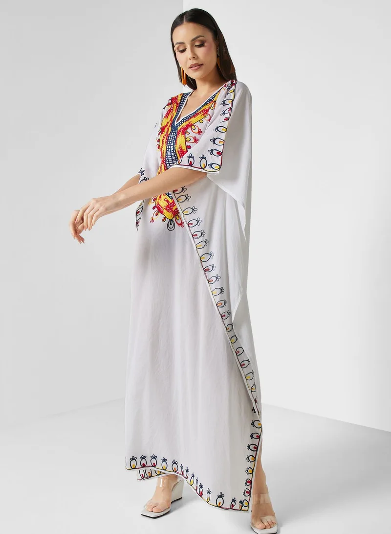 ARABIAN CLOSET Embroidered Cape Sleeve Kaftan