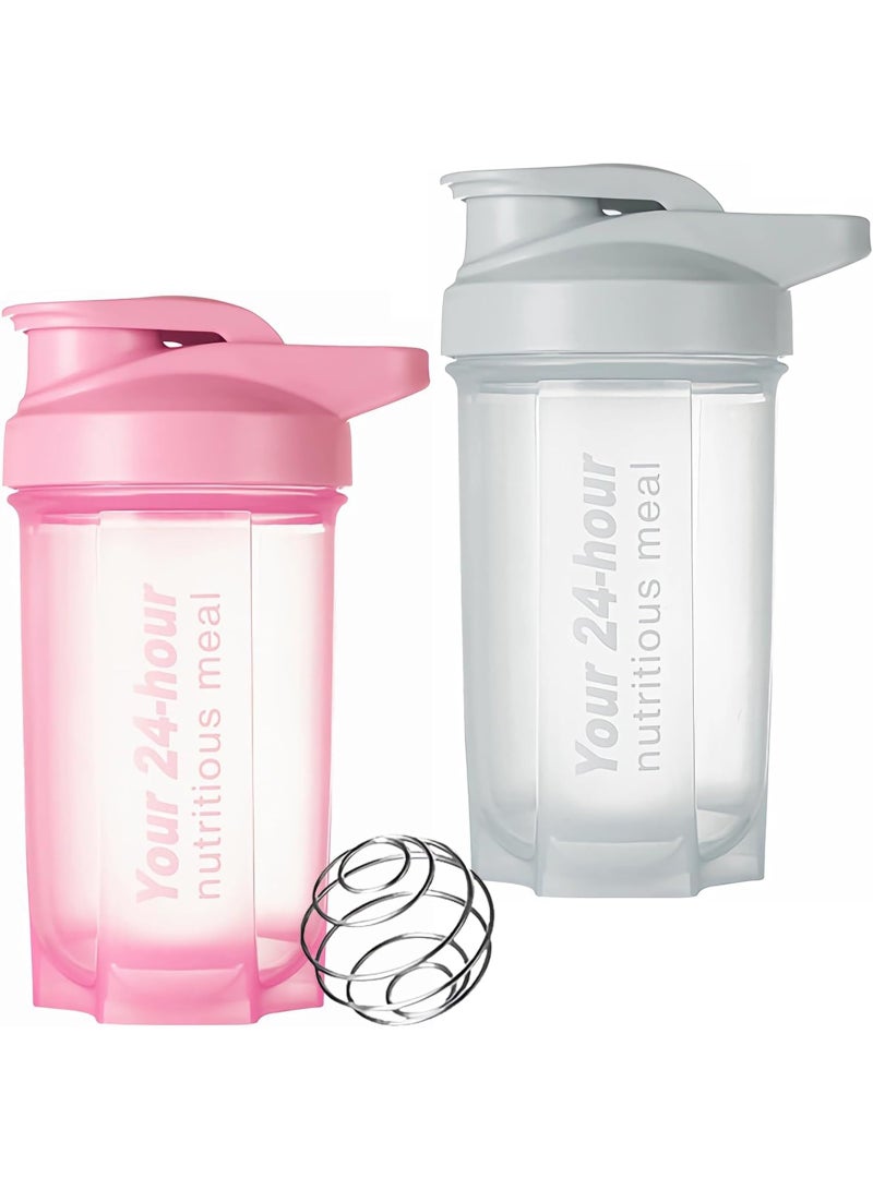  إيسو EYSOO زجاجة شاكر البروتين عبوتين - 500 مل / 17 أونصة - مانعة للتسرب وخالية من BPA - كوب رياضة لخلط البروتين (وردي + رمادي) - Image 1