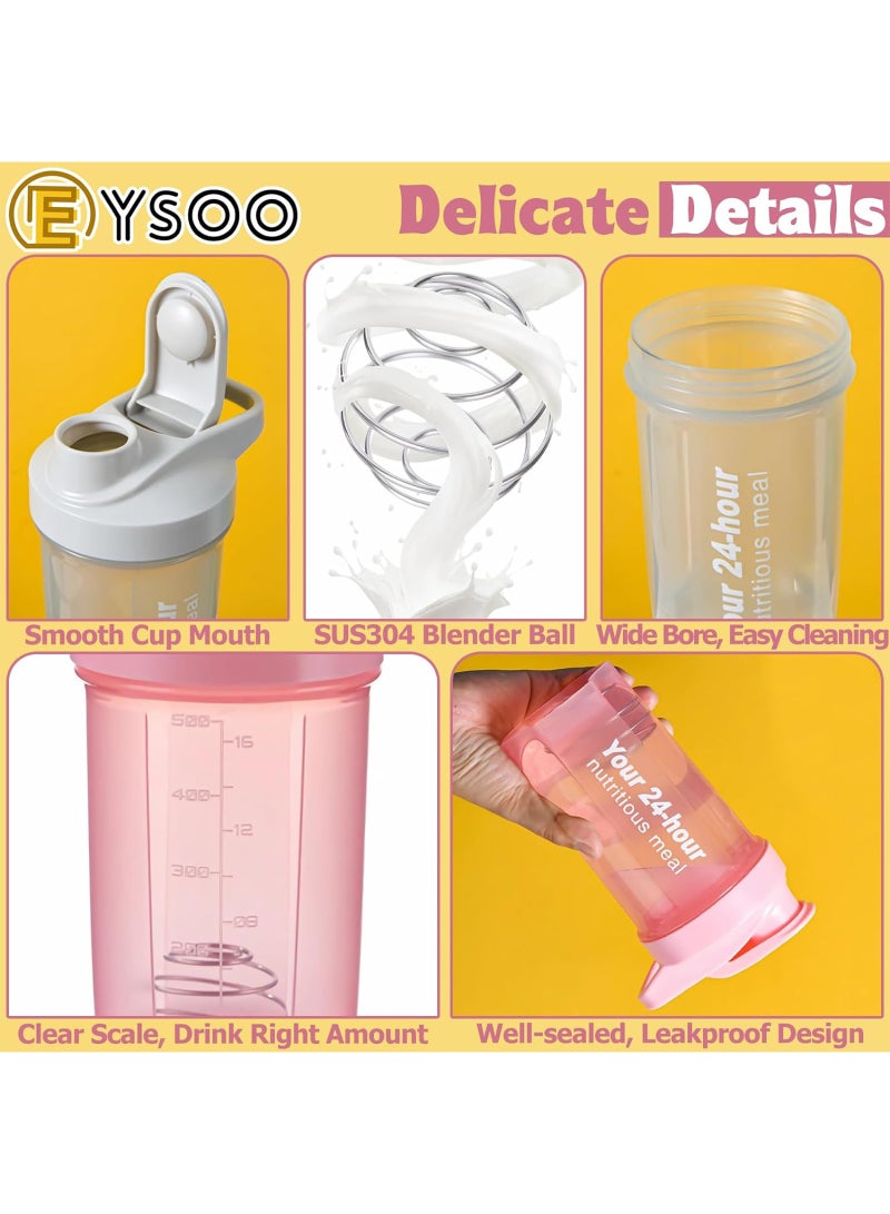 إيسو EYSOO زجاجة شاكر البروتين عبوتين - 500 مل / 17 أونصة - مانعة للتسرب وخالية من BPA - كوب رياضة لخلط البروتين (وردي + رمادي) - Image 4
