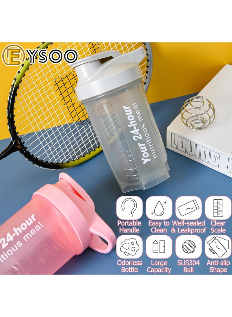  إيسو EYSOO زجاجة شاكر البروتين عبوتين - 500 مل / 17 أونصة - مانعة للتسرب وخالية من BPA - كوب رياضة لخلط البروتين (وردي + رمادي) - Image 3