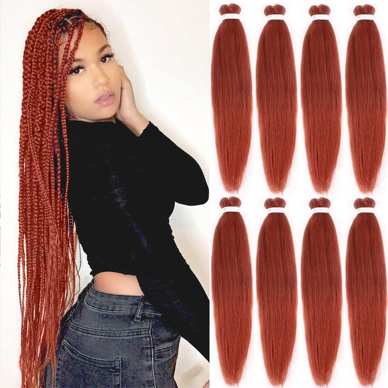 Leeven 26 Inch Ombre Ginger Orange Pre Stretched Braiding Hair 8 Packs Long Professional Synthetic Hair Extension Yaki Texture Braiding Hair Pre Stretched For Women Crochet Twist (350#) - Image 1