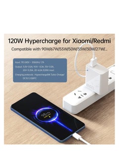Generic 120 واط لشاحن Xiaomi Hypercharge Fast Wall Charger Block لـ Xiaomi 14 13 12 12t 12s Pro Lite Redmi Note K60 K50 12 11 Pro Plus Black Shark 3 4 5 Poco X5 F4 X4 Gt، Mi 6A USB Type C Cable  - Image 1