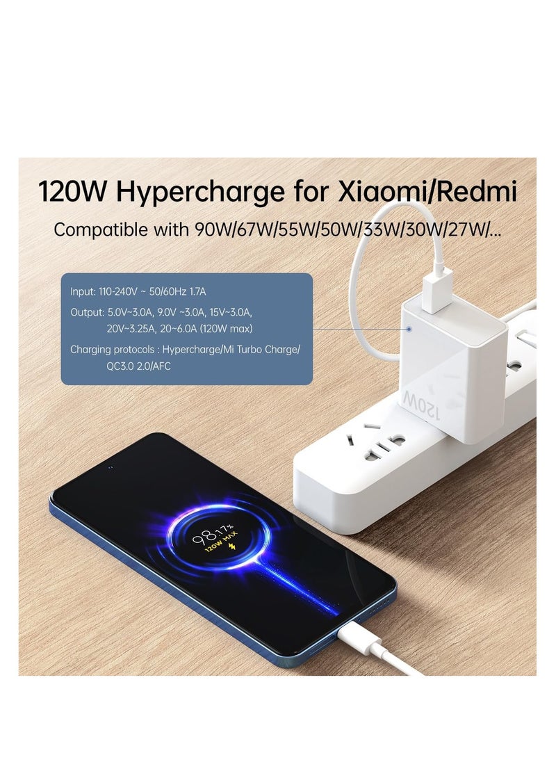 Generic 120 واط لشاحن Xiaomi Hypercharge Fast Wall Charger Block لـ Xiaomi 14 13 12 12t 12s Pro Lite Redmi Note K60 K50 12 11 Pro Plus Black Shark 3 4 5 Poco X5 F4 X4 Gt، Mi 6A USB Type C Cable  - Image 1