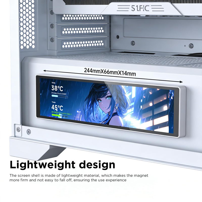 Jungle Leopard 9.16 Inch LCD Mini Secondary Monitor PC Computer|Customizable 1920*480 IPS Temperature display screen|USB TYPE-C 9-Pin Motherboard Connection for Laptop Computer Windows GPU CPU-White - Image 4