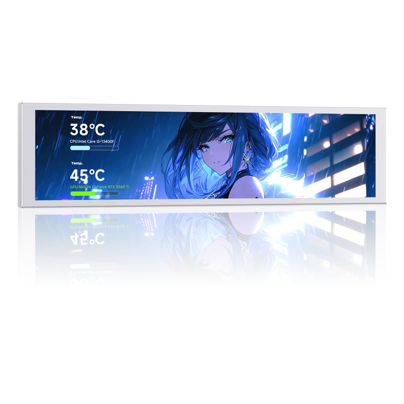 Jungle Leopard 9.16 Inch LCD Mini Secondary Monitor PC Computer|Customizable 1920*480 IPS Temperature display screen|USB TYPE-C 9-Pin Motherboard Connection for Laptop Computer Windows GPU CPU-White - Image 1