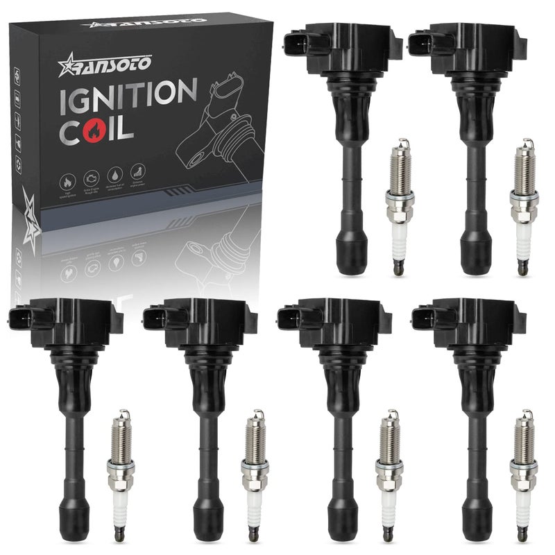 RANSOTO Ignition Coil Pack  1406 Iridium Spark Plug Compatible with 20072020 Nissan Maxima Murano Altima Infiniti EX35 FX35 G25 G35 Q50 QX60 35L Replaces UF550 Set of 6