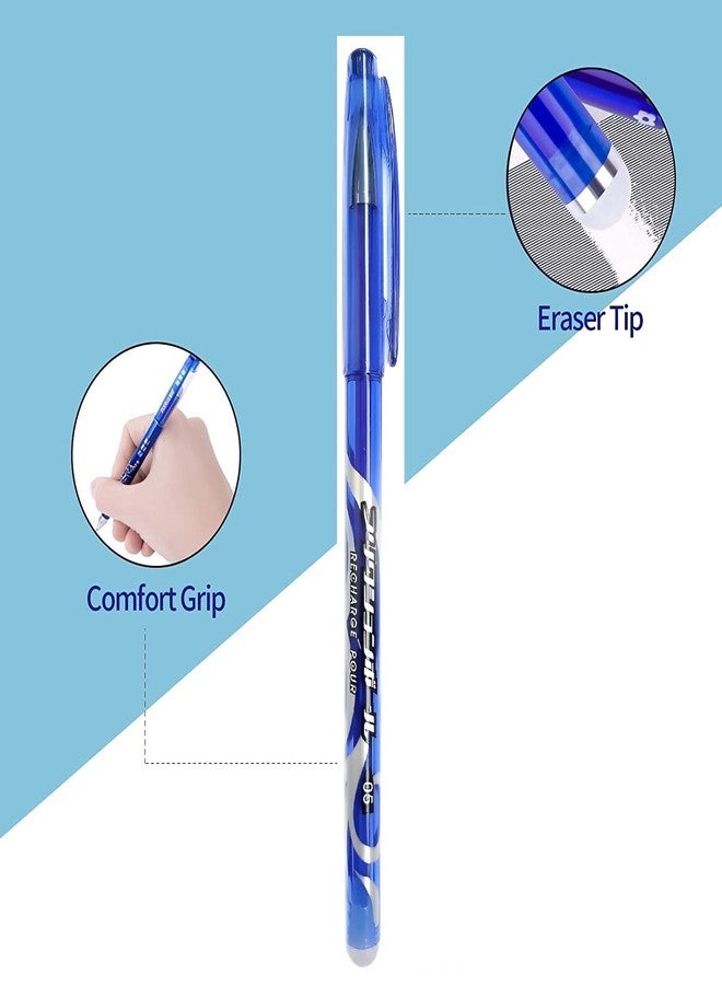 Craftacious Blue Ink Erasable Gel Pen Set with Attached Magic Wipe Eraser for Office Bank Home College Schools (0.5mm Nib Size) Gel Pen (Pack of 5) - Image 4