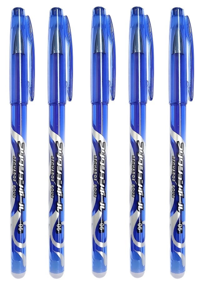 Craftacious Blue Ink Erasable Gel Pen Set with Attached Magic Wipe Eraser for Office Bank Home College Schools (0.5mm Nib Size) Gel Pen (Pack of 5) - Image 1