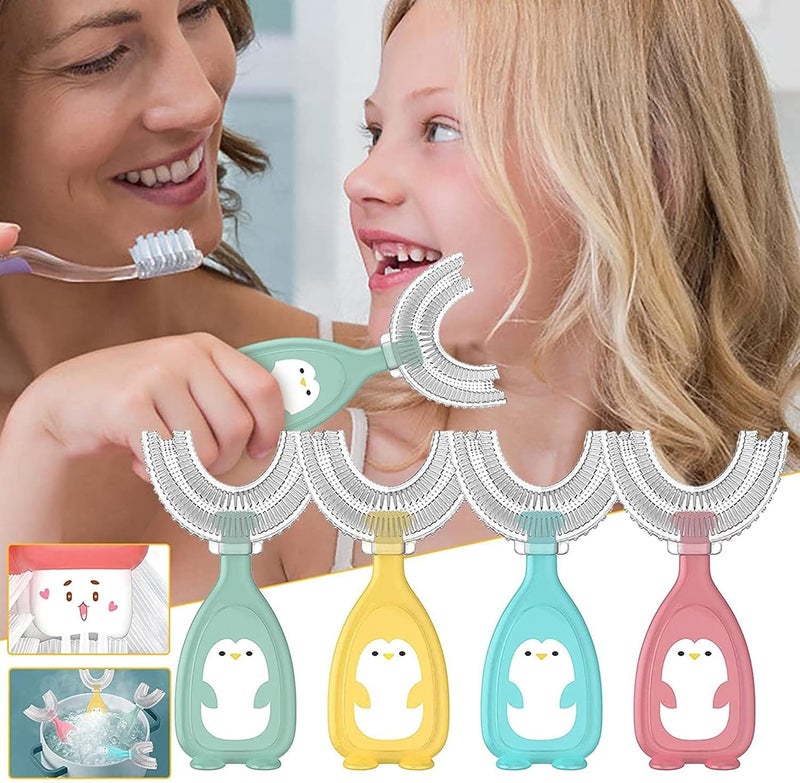ELECDON Kids Toothbrush U Shaped Soft Brush Head Design, Toothbrushes Toddler U Shaped Toothbrush 360 Kids U-Shaped Toothbrush Full Mouth Toothbrush Large Head Toothbrush PP material 4Pcs - Image 1