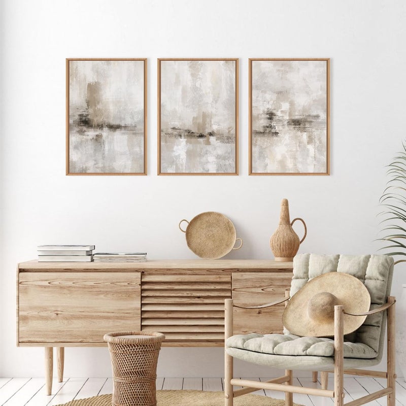 Ausril Large Minimalist Textured Framed Canvas Wall Art Set, Neutral Abstract Wall Decor, Modern Beige Gray Wall Painting, Brown and White Art Print for Living Room, Bedroom, Office 16" Ã— 24" Ã— 3 - Image 4