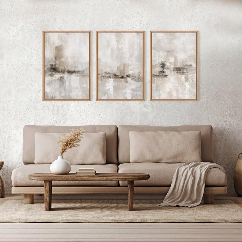 Ausril Large Minimalist Textured Framed Canvas Wall Art Set, Neutral Abstract Wall Decor, Modern Beige Gray Wall Painting, Brown and White Art Print for Living Room, Bedroom, Office 16" Ã— 24" Ã— 3 - Image 2
