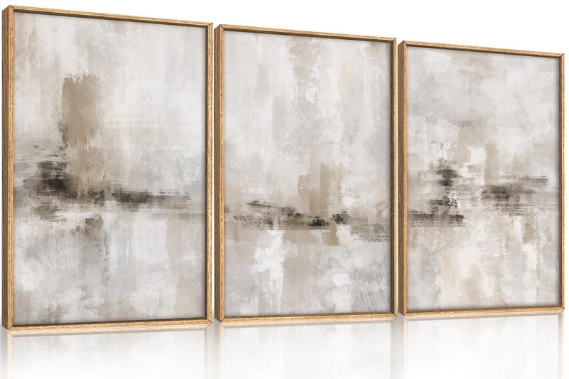 Ausril Large Minimalist Textured Framed Canvas Wall Art Set, Neutral Abstract Wall Decor, Modern Beige Gray Wall Painting, Brown and White Art Print for Living Room, Bedroom, Office 16" Ã— 24" Ã— 3 - Image 1