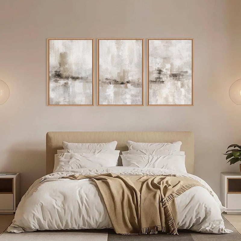 Ausril Large Minimalist Textured Framed Canvas Wall Art Set, Neutral Abstract Wall Decor, Modern Beige Gray Wall Painting, Brown and White Art Print for Living Room, Bedroom, Office 16" Ã— 24" Ã— 3 - Image 3