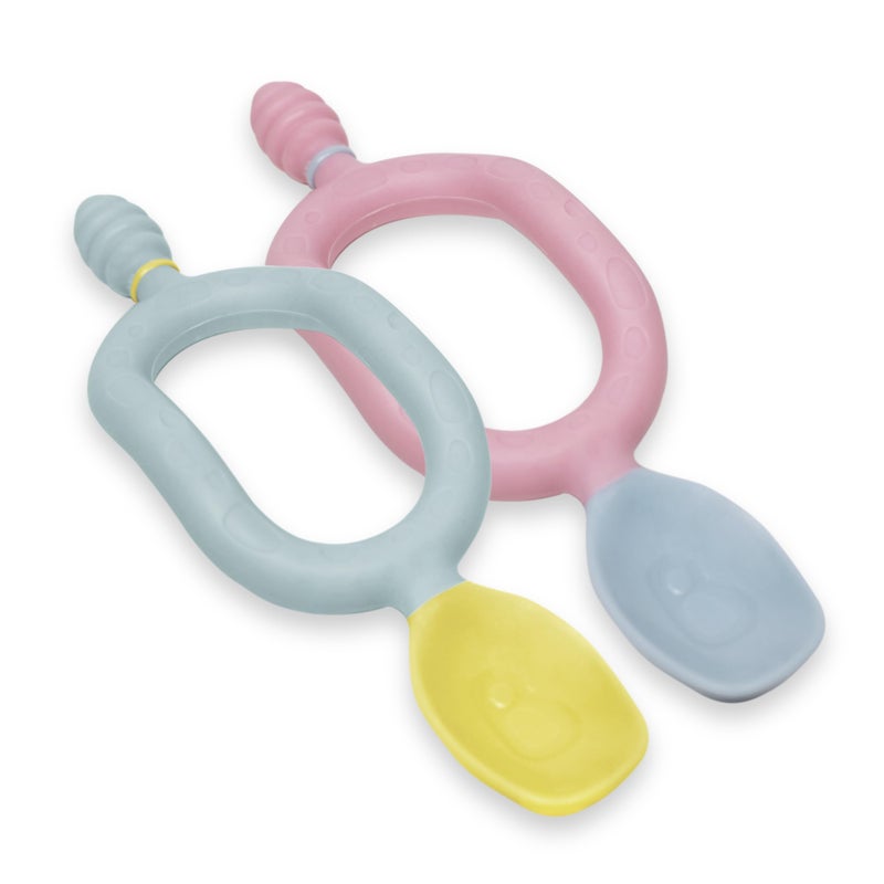 bibado Bibado Dippit Baby Led Weaning Spoon BPA Free Baby Spoons Self Feeding 6 Months Up 2 Handed Baby Spoon with Loop Handle Use as Toddler Baby Training Spoon Baby Led Weaning Supplies 2 Pack 