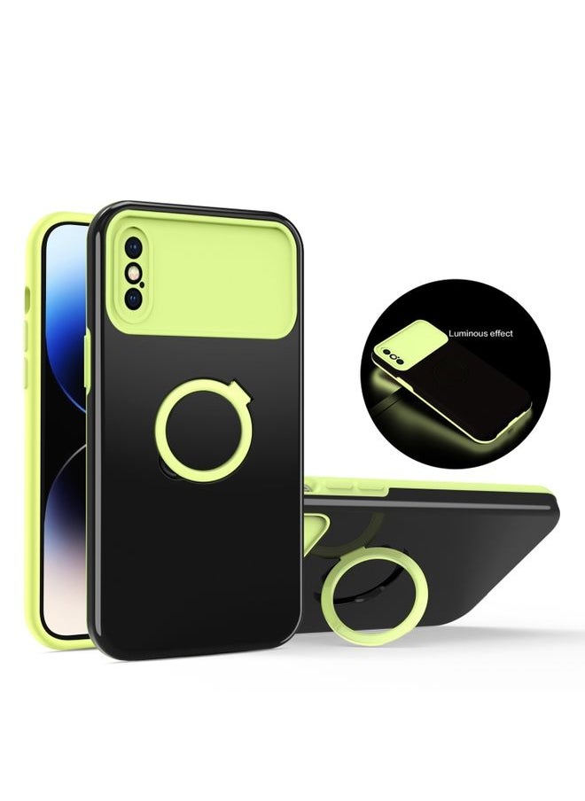 Generic - Case Cover For iPhone XS / X Luminous Series Ring Holder Phone Case Black + Yellow - Image 1