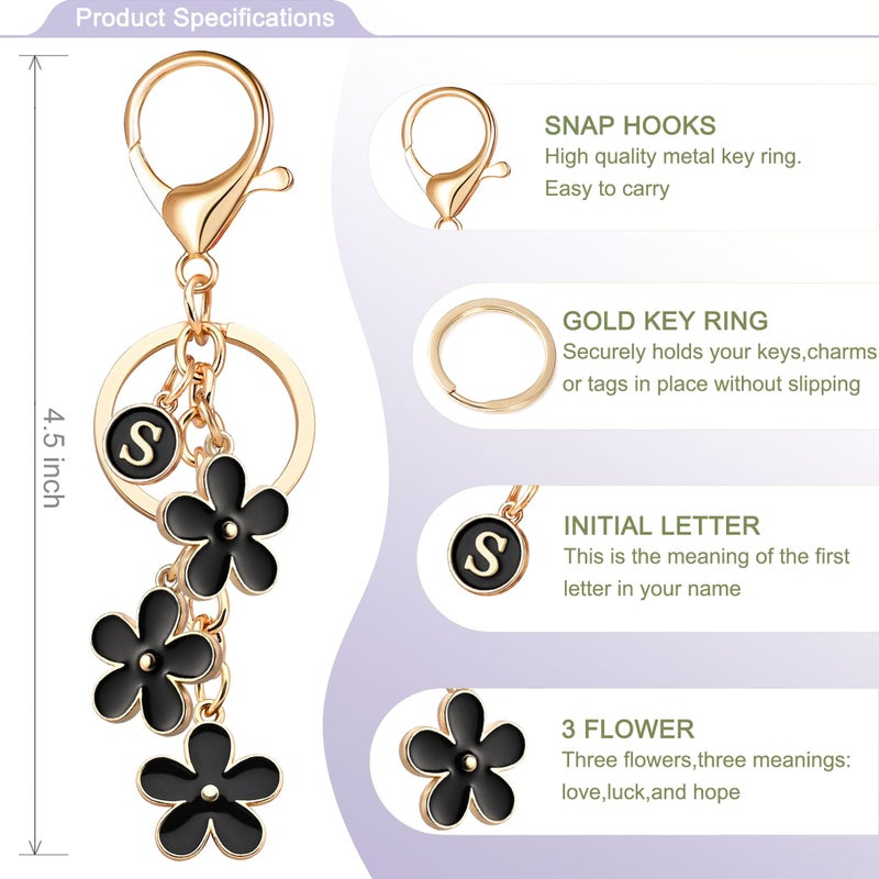 OUMILAN Initial Letter Keychain Cute Flower Charms Keyring for Handbag Backpackâ€“Personalized A-Z Alphabet Jewelry Gift for Women Girl (K, Black) - Image 2