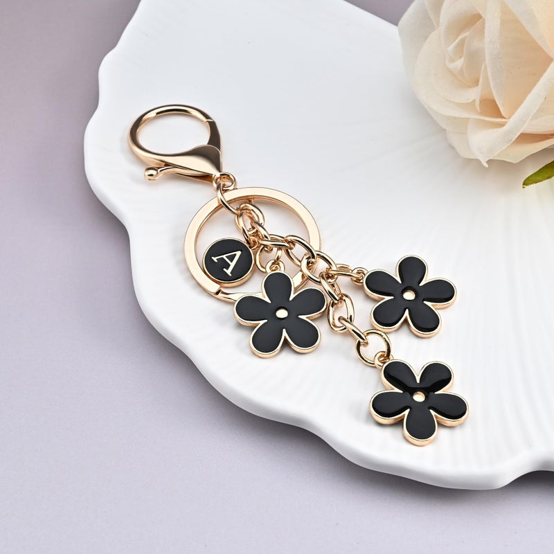 OUMILAN Initial Letter Keychain Cute Flower Charms Keyring for Handbag Backpackâ€“Personalized A-Z Alphabet Jewelry Gift for Women Girl (K, Black) - Image 3
