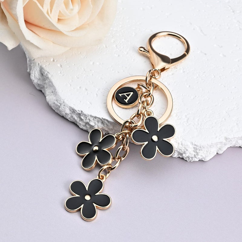 OUMILAN Initial Letter Keychain Cute Flower Charms Keyring for Handbag Backpackâ€“Personalized A-Z Alphabet Jewelry Gift for Women Girl (K, Black) - Image 4