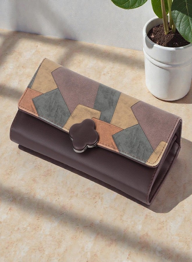 DOSYSO Women's Wallet Multicolor Wallets for Women Stylish Latest with Mobile Phone Space Card Slots Holder Printed Hand Clutch Daily Use Ladies Money Purse Big size Party Clutches Gift for Girls (Brown) - Image 2