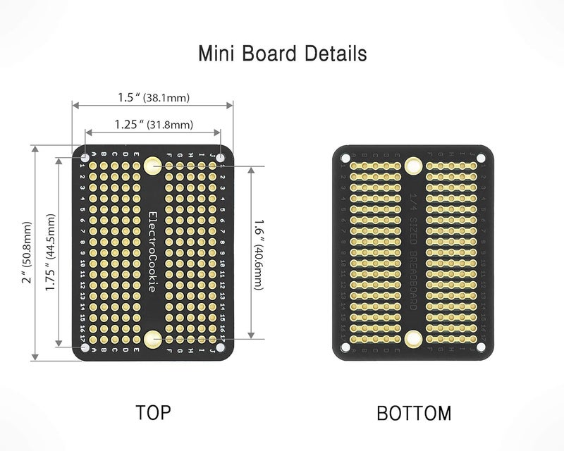 ElectroCookie Prototype PCB Solderable Breadboard for Electronics Projects Compatible for DIY Arduino Soldering Projects, Gold-Plated (5 Pack + 1 Mini Board, Matte Black) - Image 5