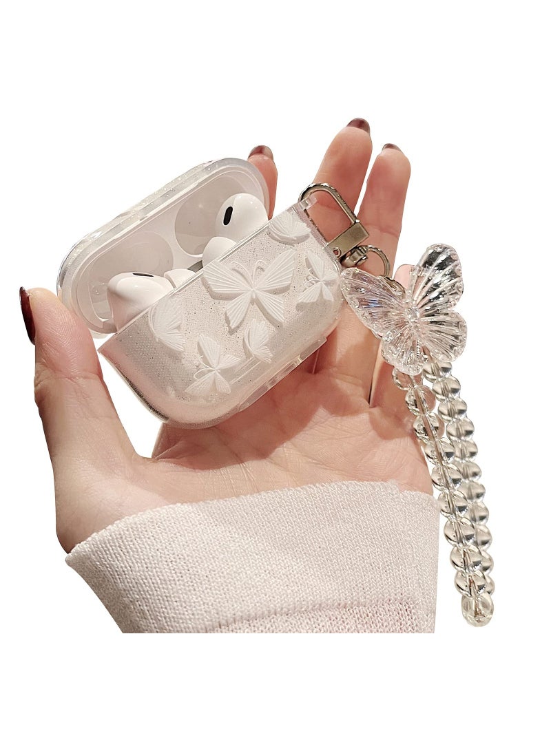 حافظة سيليكون لامعة لآيربود برو، حافظة مع سلسلة مفاتيح بتصميم فراشة لامعة، حافظة واقية ناعمة، حافظة لمسة ناعمة، حافظة مضادة للصدمات من السيليكون مع لمسات فراشة للفتيات - Image 1