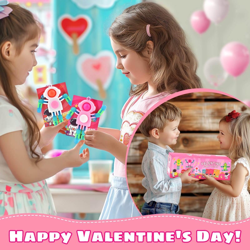Amplov 28 Pack Valentines Day Gifts for Kids â€” Space Astronaut Robot POP Fidget Spinner Toys with Cards for School Classroom Exchange, Party Favors & Game Prizes, Boys Girls - Image 5