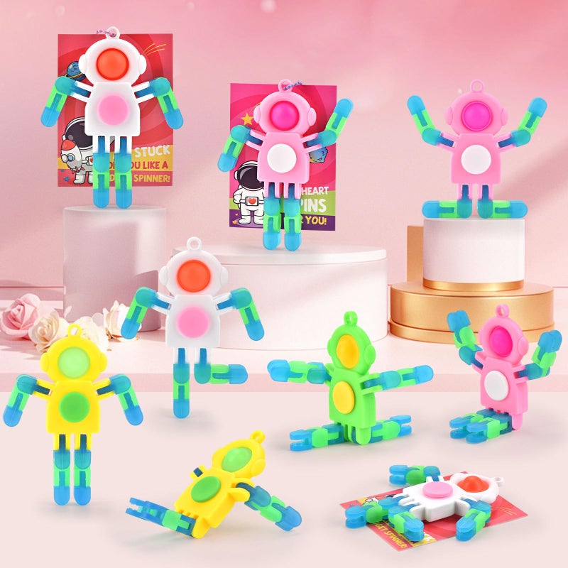 Amplov 28 Pack Valentines Day Gifts for Kids â€” Space Astronaut Robot POP Fidget Spinner Toys with Cards for School Classroom Exchange, Party Favors & Game Prizes, Boys Girls - Image 3