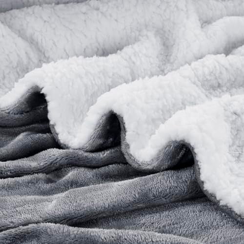 CHANDRAVATI Double Bed Sherpa Blanket | Polyester Micromink Flannel Solid Plain Blanket | Warm, Soft & Comfortable Bedding for Bedroom, Sofa & Travel (Light Grey, Double, 200 TC) - Image 3